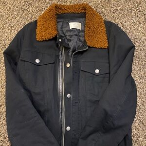 7 For All Mankind Black Jacket with Tan Collar